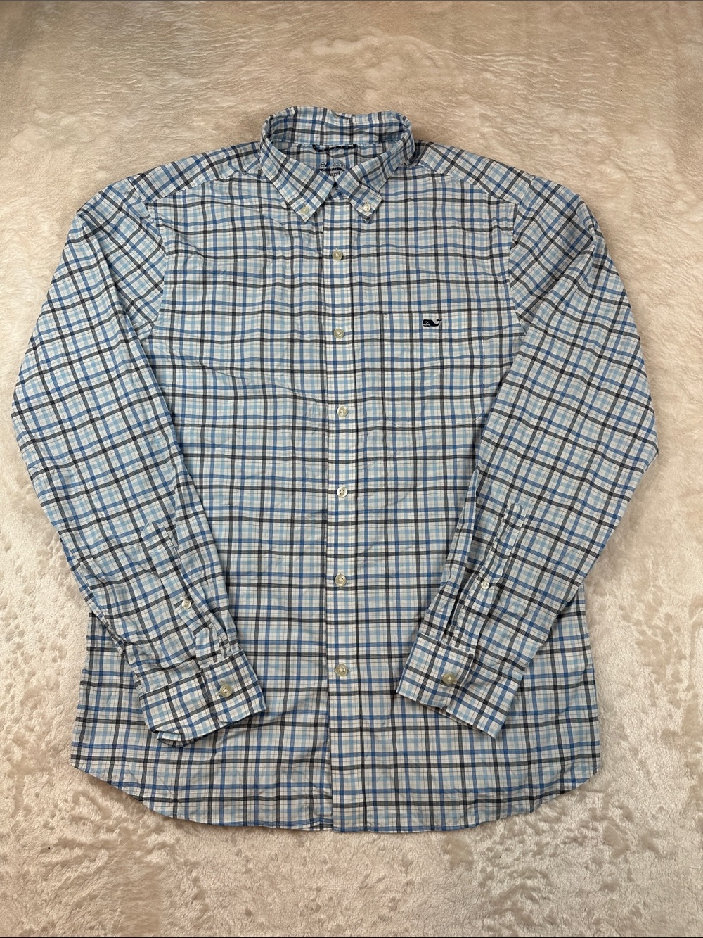 Vineyard Vines Size M Blue and Navy Plaid Button-Down Shirt | Performance
